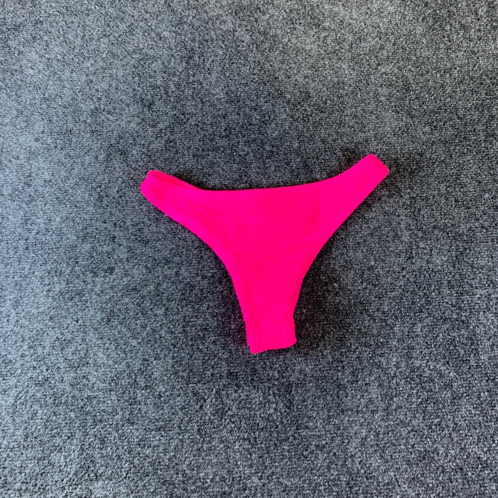 Love & Bikinis Swim Bottom Womens OS Neon Pink Excellent Crinkle High Cut Thong‎